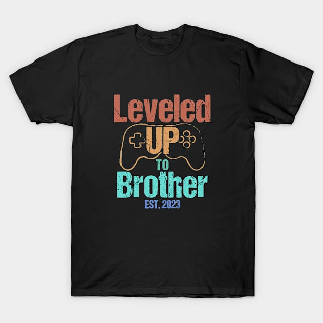 Leveled UP to Brother Est. 2023 - Funny Gamer T-Shirt by Biped Stuff